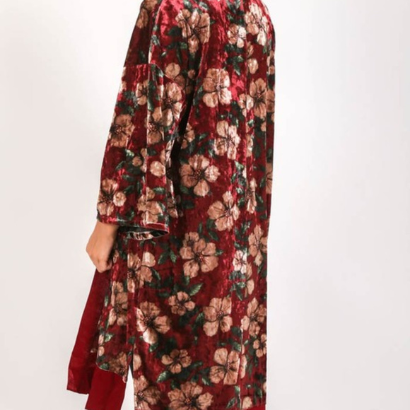 WINE VELVET FLORAL KIMONO - Picture 4 of 4